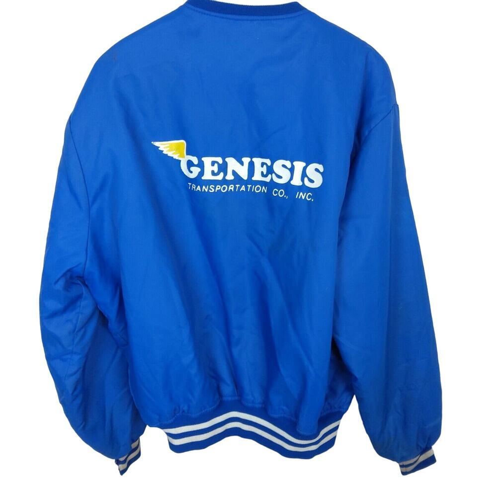 VTG Howe Athletic Nylon Bomber Jacket Blue White GENESIS TRANDPORTATION Trucker